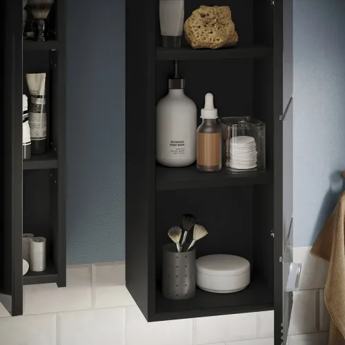 Badezimmer-Set Linus | schwarz Hochglanz | 5-teilig mit Aufsatzleuchte