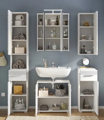 Badezimmer-Set Linus| weiß Hochglanz | 5-teilig