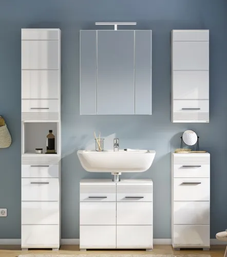 Badezimmer-Set Linus| weiß Hochglanz | 5-teilig ohne Aufsatzleuchte