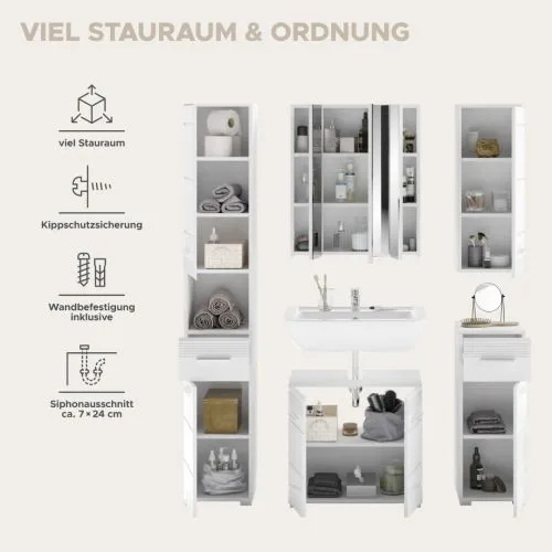 Badezimmer-Set Linus| weiß Hochglanz | 5-teilig ohne Aufsatzleuchte