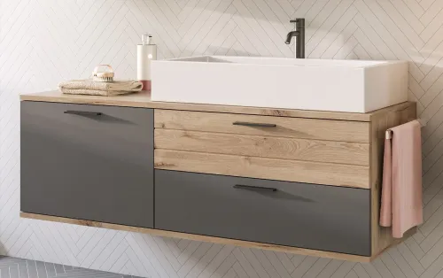 Badezimmer-Set Mason 1 | Nox Oak / Basalt grau | 4-teilig mit Handtuchhalter