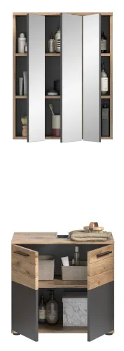 Badezimmer-Set Mason | Nox Oak / Basalt grau | 2-teilig mit Aufsatzleuchte