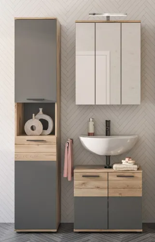 Badezimmer Set Mason | Nox Oak / Basalt grau | 3-teilig ohne Aufsatzleuchte