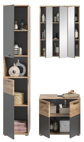 Badezimmer Set Mason | Nox Oak / Basalt grau | 3-teilig ohne Aufsatzleuchte