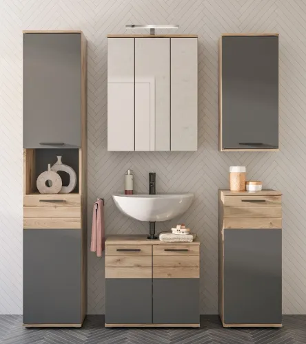 Badezimmer-Set Mason | Nox Oak / Basalt grau | 5-teilig ohne Aufsatzleuchte