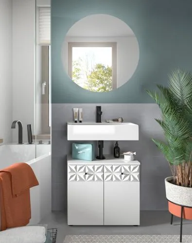 Badezimmer-Set Prisma 4 | weiß / weiß Hochglanz | 2-teilig | optional Beleuchtung