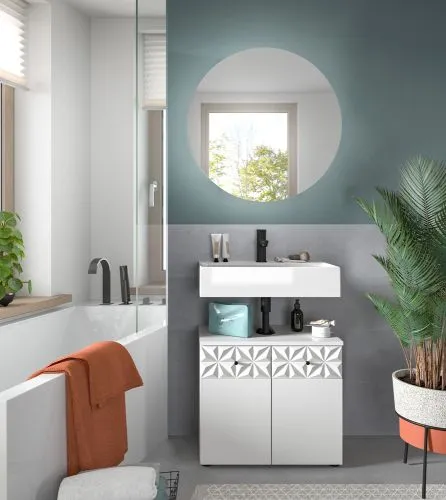 Badezimmer-Set Prisma 4 | weiß / weiß Hochglanz | 2-teilig | optional Beleuchtung
