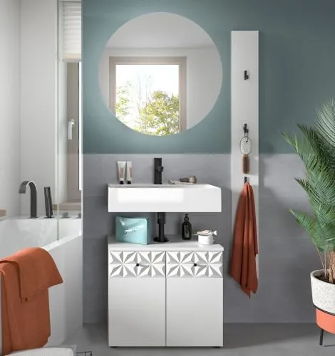 Badezimmer-Set Prisma 4 | weiß / weiß Hochglanz | 3-teilig | optional Beleuchtung