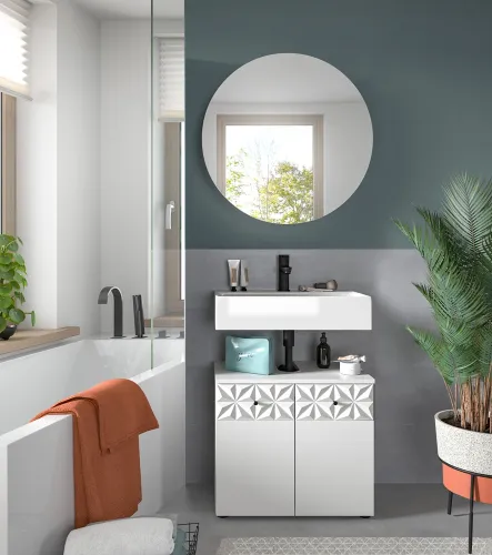 Badezimmer-Set Prisma 4 | weiß / weiß Hochglanz | 2-teilig | mit Beleuchtung
