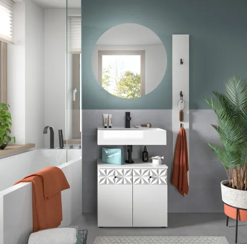 Badezimmer-Set Prisma 4 | weiß / weiß Hochglanz | 3-teilig | ohne Beleuchtung