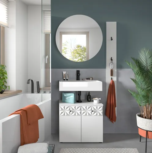 Badezimmer-Set Prisma 4 | weiß / weiß Hochglanz | 3-teilig | ohne Beleuchtung