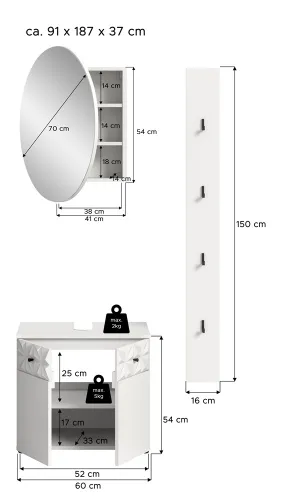 Badezimmer-Set Prisma 4 | weiß / weiß Hochglanz | 3-teilig | ohne Beleuchtung