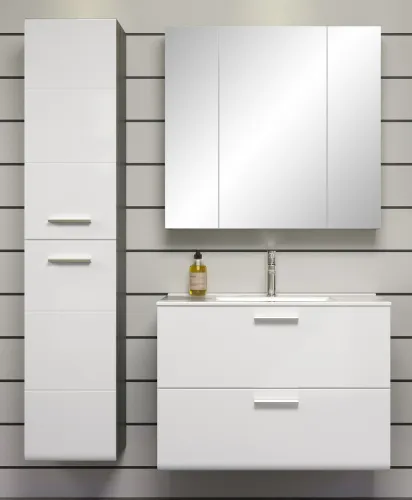 Badezimmer Set Riva 1 | inkl. Waschbecken | weiß / rauchsilber | 3-teilig