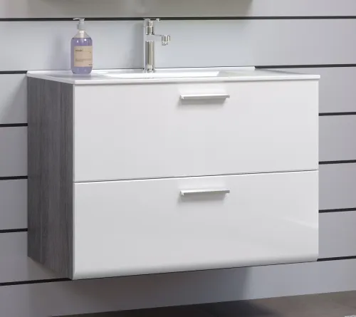 Badezimmer Set Riva 1 | inkl. Waschbecken | weiß / rauchsilber | 3-teilig