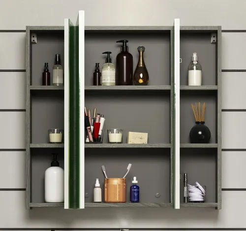 Badezimmer Set Riva 1 | inkl. Waschbecken | weiß / rauchsilber | 3-teilig