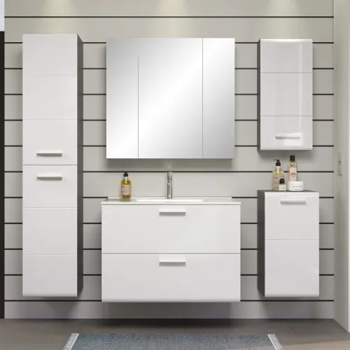 Badezimmer Set Riva 1 | inkl. Waschbecken | weiß / rauchsilber | 3-teilig