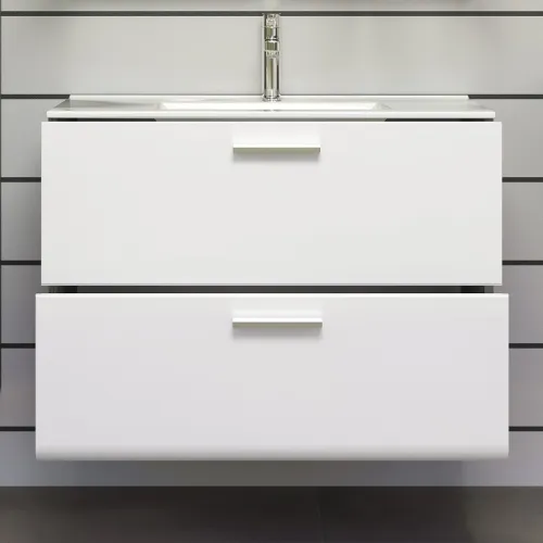 Badezimmer Set Riva 1 | inkl. Waschbecken | weiß / rauchsilber | 3-teilig mit Aufsatzleuchte