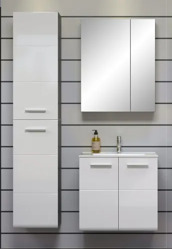 Badezimmer Set Riva | inkl. Waschbecken | weiß / rauchsilber | 3-teilig ohne Aufsatzleuchte