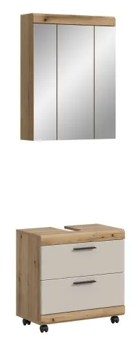 Badezimmer-Set Scout 1 auf Rollen | Kaschmir / Evoak Oak | 2-teilig mit Aufsatzleuchte
