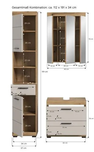Badezimmer-Set Scout 1 | Kaschmir / Evoak Oak | 3-teilig ohne Aufsatzleuchte