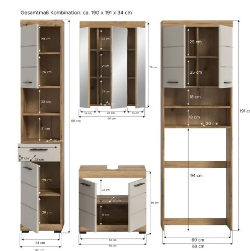 Badezimmer-Set Scout 1 | Kaschmir / Evoak Oak | 4-teilig ohne Aufsatzleuchte