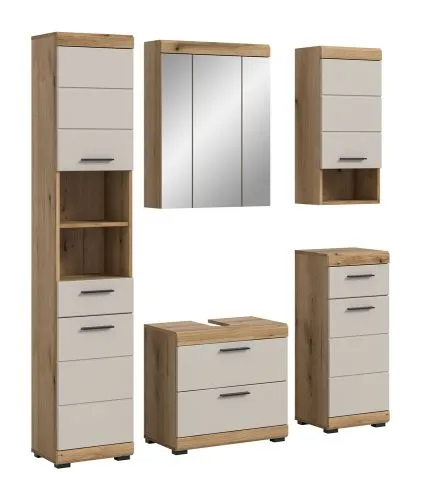 Badezimmer-Set Scout 1 | Kaschmir / Evoak Oak | 5-teilig mit Aufsatzleuchte