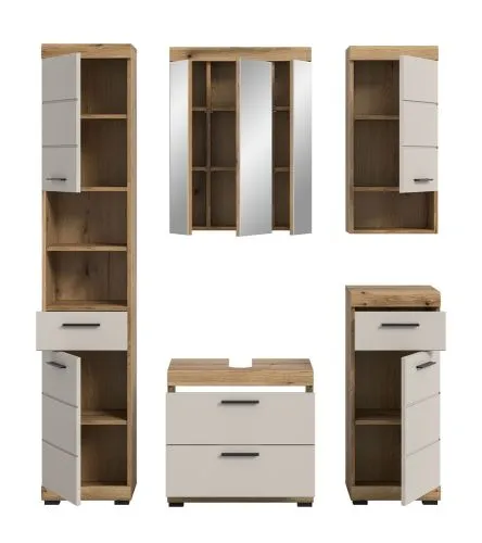 Badezimmer-Set Scout 1 | Kaschmir / Evoak Oak | 5-teilig mit Aufsatzleuchte