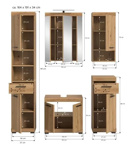 Badezimmer-Set Scout 2 | Artisan Eiche | 5-teilig mit Aufsatzleuchte