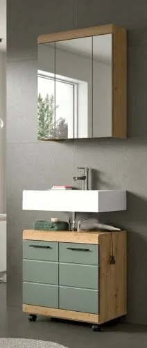 Badezimmer-Set Scout 2 auf Rollen | Salbei / Artisan Eiche | 2-teilig mit Aufsatzleuchte
