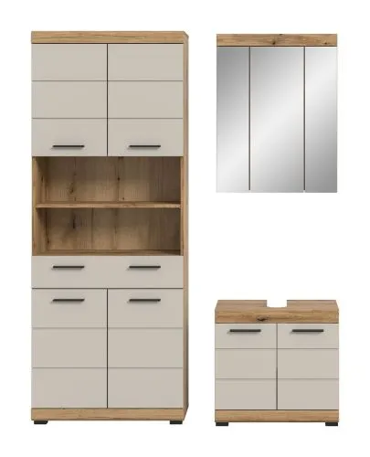 Badezimmer-Set Scout 2 | Kaschmir / Evoak Oak | 3-teilig mit Aufsatzleuchte