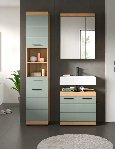 Badezimmer-Set Scout 2 | Salbei / Artisan Eiche | 3-teilig | mit Aufsatzleuchte