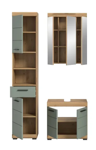 Badezimmer-Set Scout 2 | Salbei / Artisan Eiche | 3-teilig | optional Aufsatzleuchte