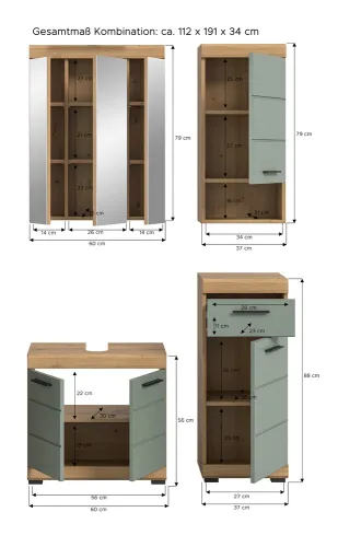 Badezimmer-Set Scout 2 | Salbei / Artisan Eiche | 4-teilig | ohne Aufsatzleuchte
