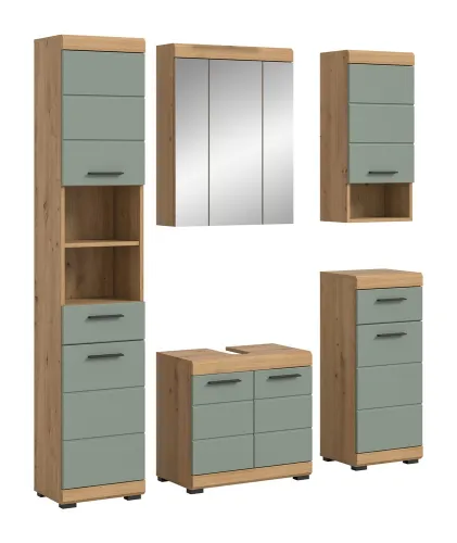 Badezimmer-Set Scout 2 | Salbei / Artisan Eiche | 5-teilig | mit Aufsatzleuchte