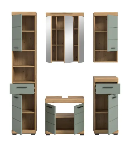Badezimmer-Set Scout 2 | Salbei / Artisan Eiche | 5-teilig | optional Aufsatzleuchte