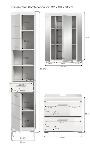 Badezimmer-Set Scout 6 | weiß Hochglanz / weiß | 3-teilig | optional Aufsatzleuchte