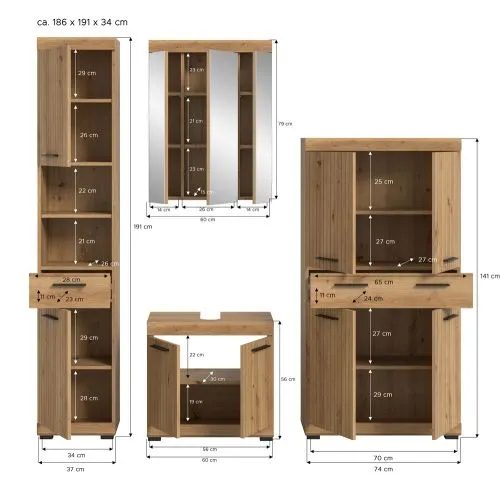 Badezimmer-Set Scout 3 | Artisan Eiche | 4-teilig mit Aufsatzleuchte