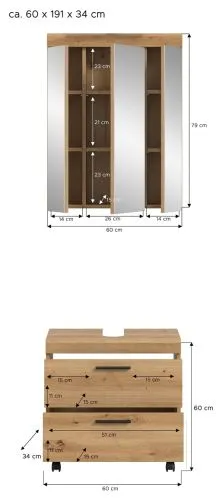 Badezimmer-Set Scout 3 auf Rollen | Artisan Eiche | 2-teilig