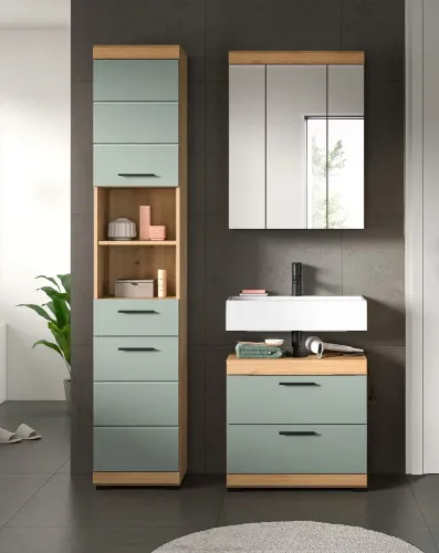 Badezimmer-Set Scout 3 | Salbei / Artisan Eiche | 3-teilig | mit Aufsatzleuchte