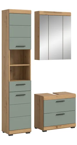 Badezimmer-Set Scout 3 | Salbei / Artisan Eiche | 3-teilig | mit Aufsatzleuchte