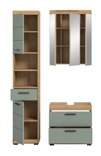 Badezimmer-Set Scout 3 | Salbei / Artisan Eiche | 3-teilig | mit Aufsatzleuchte