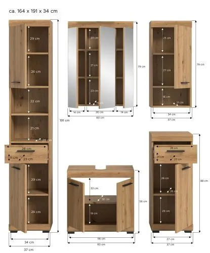 Badezimmer-Set Scout | Artisan Eiche | 5-teilig mit Aufsatzleuchte