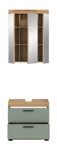 Badezimmer-Set Scout 6 | Salbei / Artisan Eiche | 2-teilig | mit Aufsatzleuchte