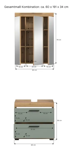 Badezimmer-Set Scout 6 | Salbei / Artisan Eiche | 2-teilig | optional Aufsatzleuchte