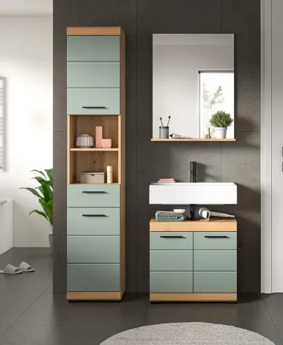 Badezimmer-Set Scout | Salbei / Artisan Eiche | 3-teilig | mit Aufsatzleuchte