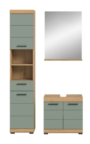 Badezimmer-Set Scout | Salbei / Artisan Eiche | 3-teilig | mit Aufsatzleuchte
