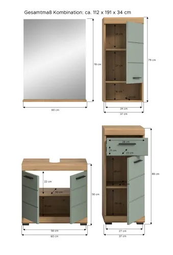 Badezimmer-Set Scout | Salbei / Artisan Eiche | 4-teilig | optional Aufsatzleuchte