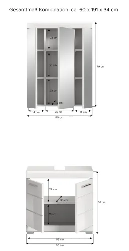 Badezimmer-Set Scout 4 | weiß Hochglanz / weiß | 2-teilig | mit Aufsatzleuchte