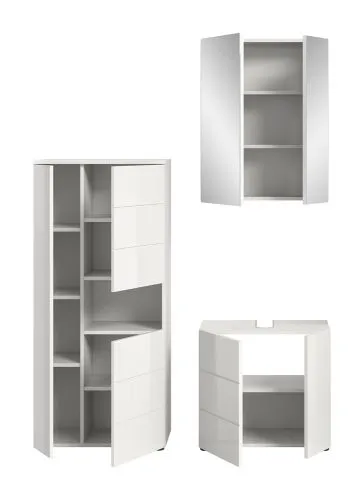 Badezimmer-Set Vira | 3-teilig | weiß / weiß Hochglanz | mit Aufzatzleuchte