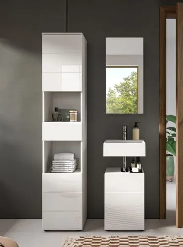 Badezimmer-Set Vira | 3-teilig | weiß / weiß Hochglanz | optional LED Beleuchtung